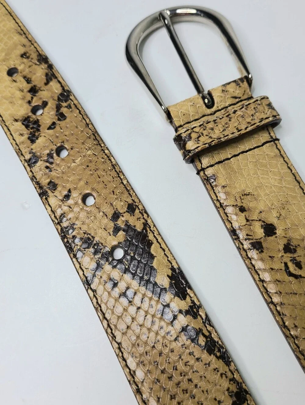 Miu Miu Made In Italy Tan Black Snakeskin Genuine Leather Belt